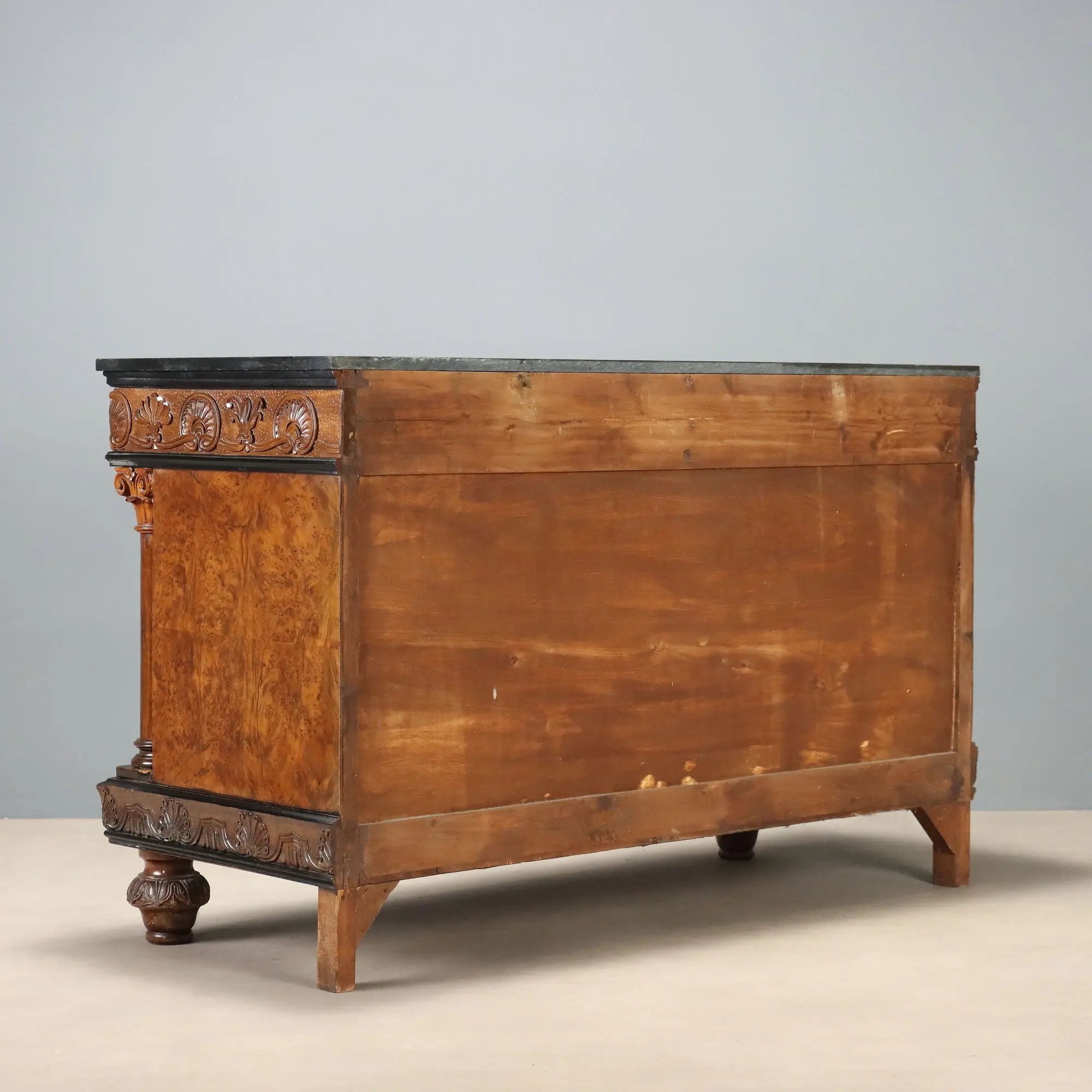 Antique Chest of Drawers Walnut Burl Marble Top Italy XX Century