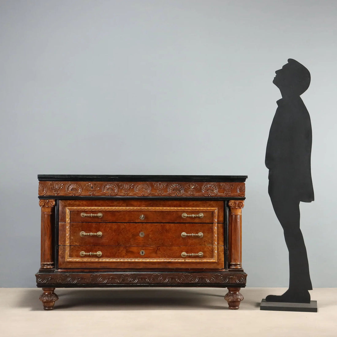 Antique Chest of Drawers Walnut Burl Marble Top Italy XX Century