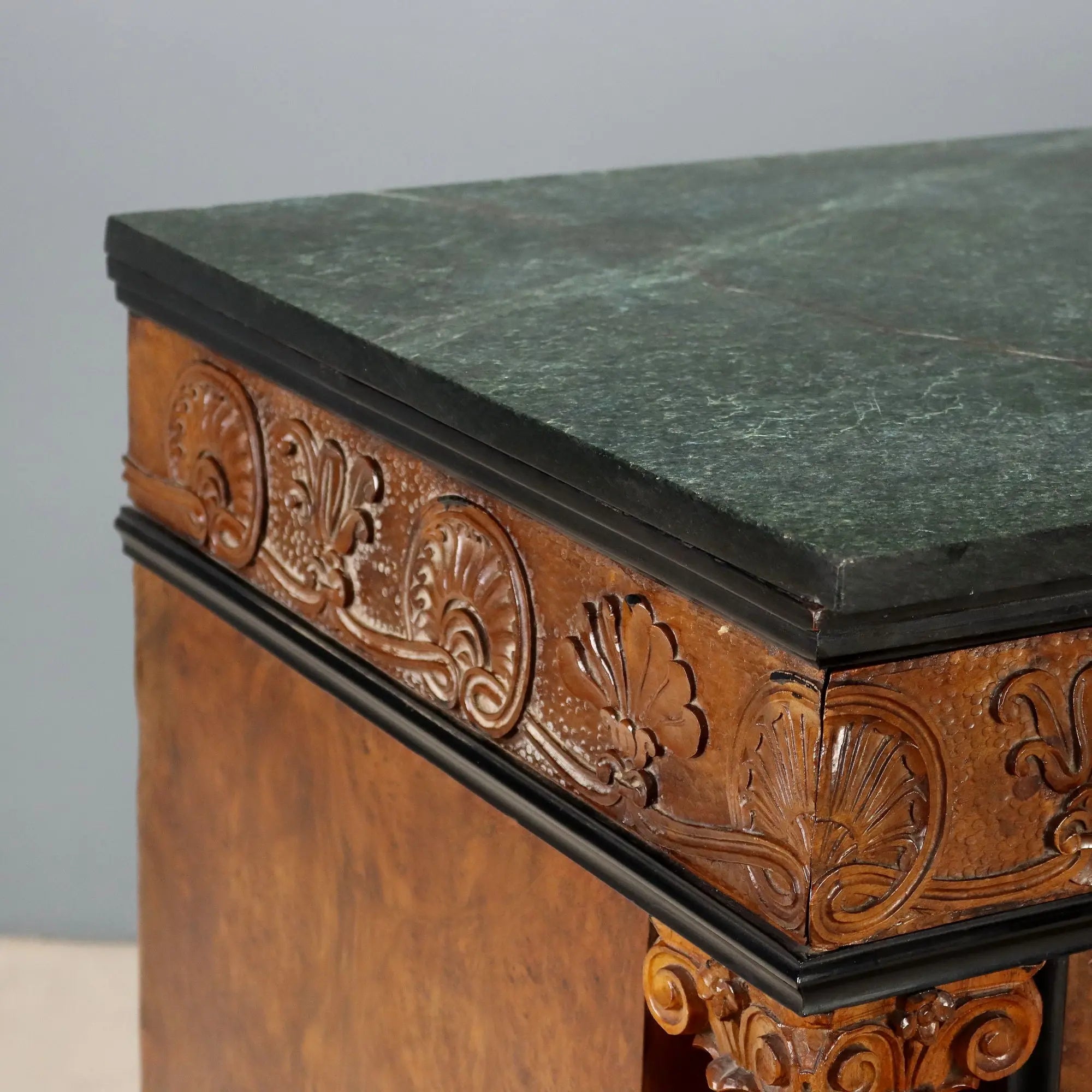Antique Chest of Drawers Walnut Burl Marble Top Italy XX Century