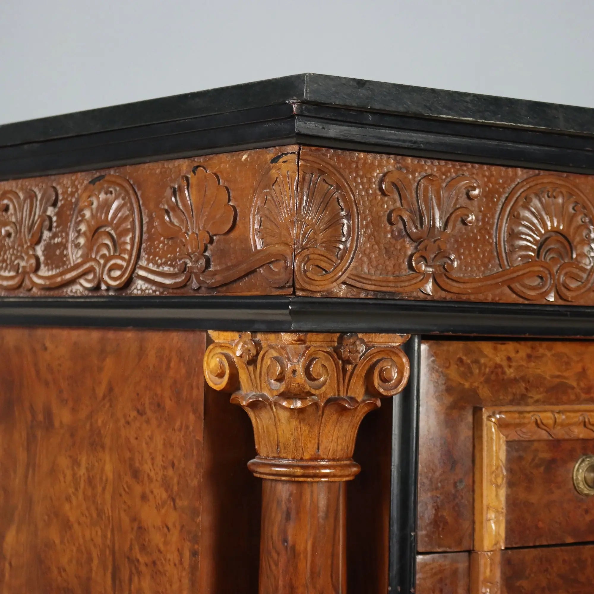 Antique Chest of Drawers Walnut Burl Marble Top Italy XX Century