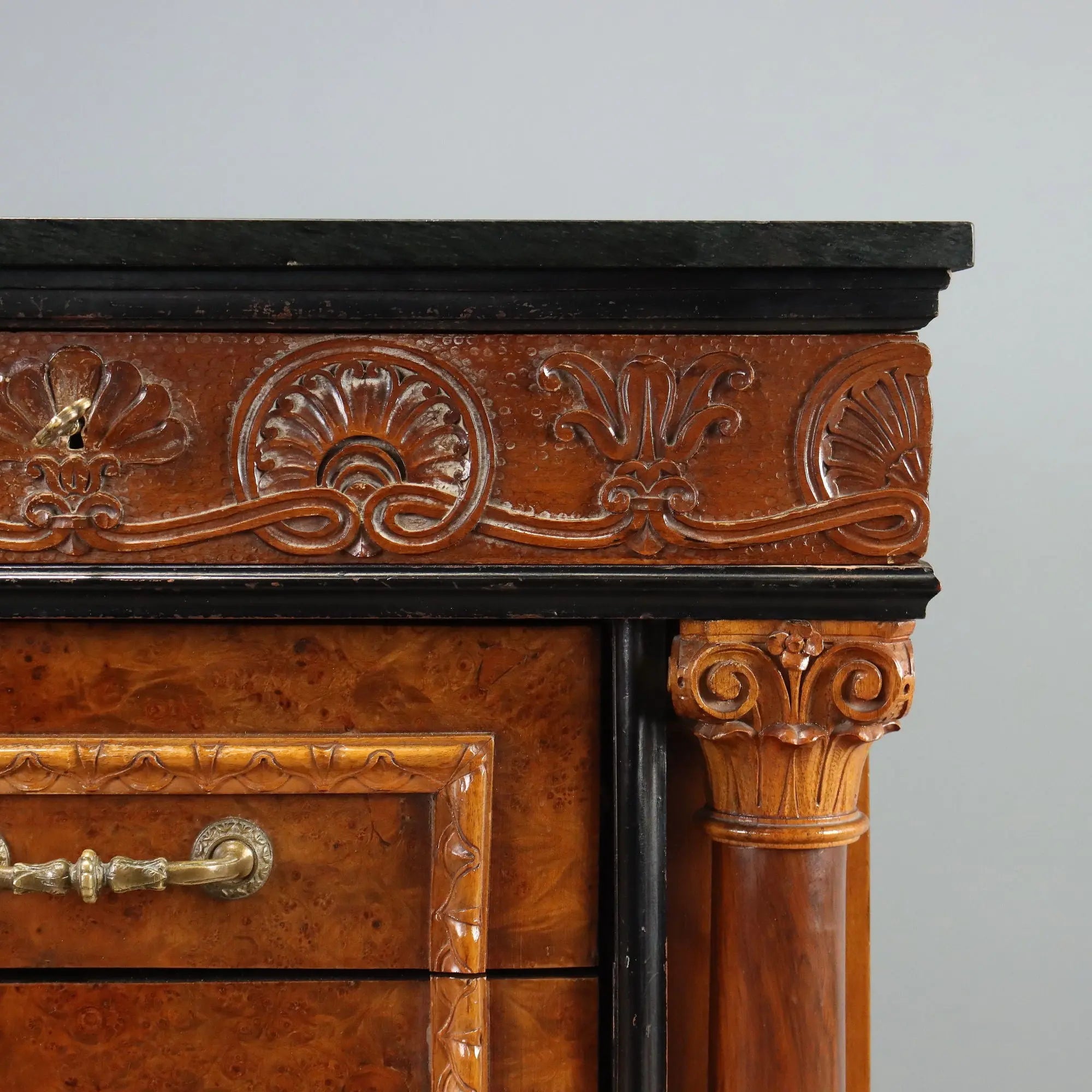 Antique Chest of Drawers Walnut Burl Marble Top Italy XX Century