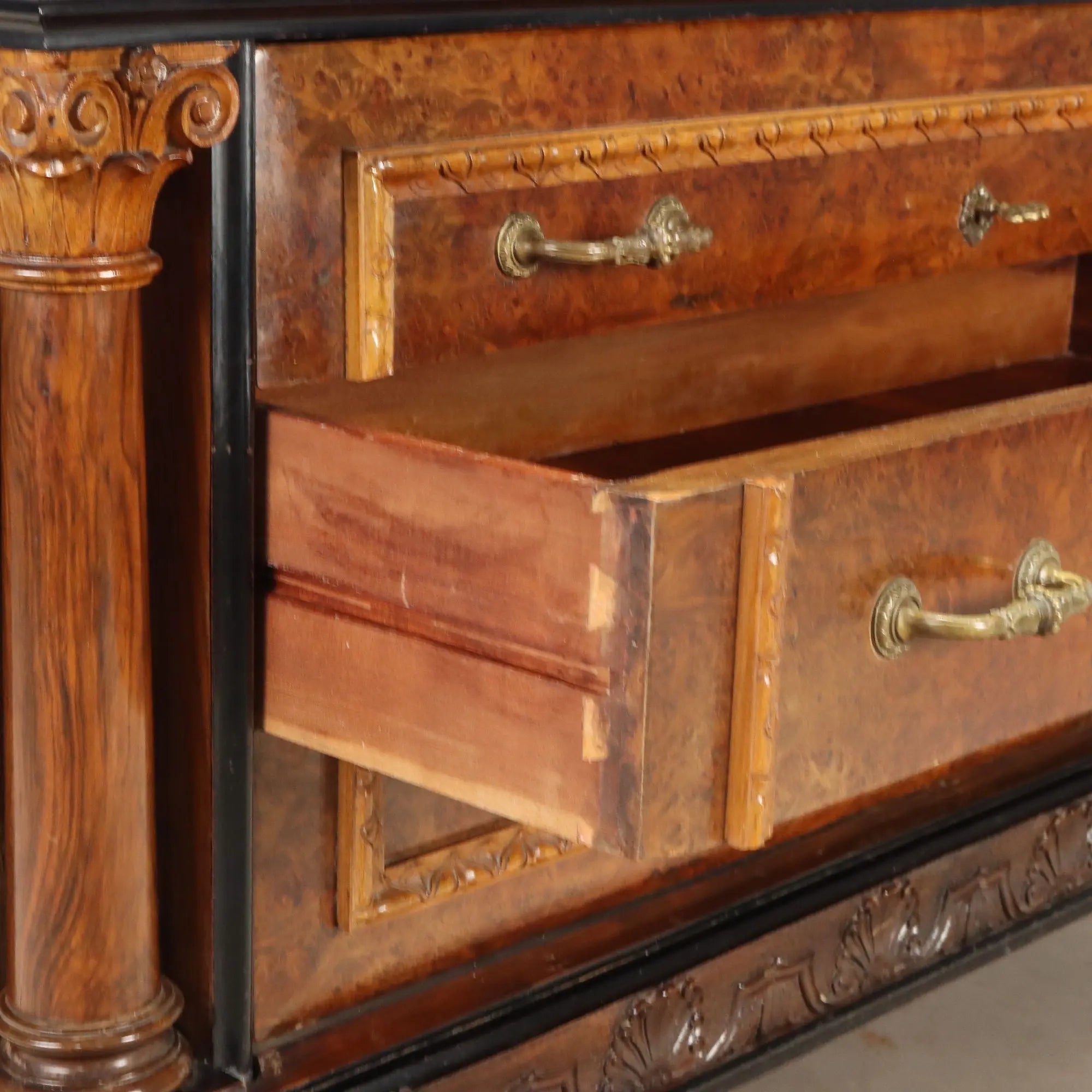 Antique Chest of Drawers Walnut Burl Marble Top Italy XX Century