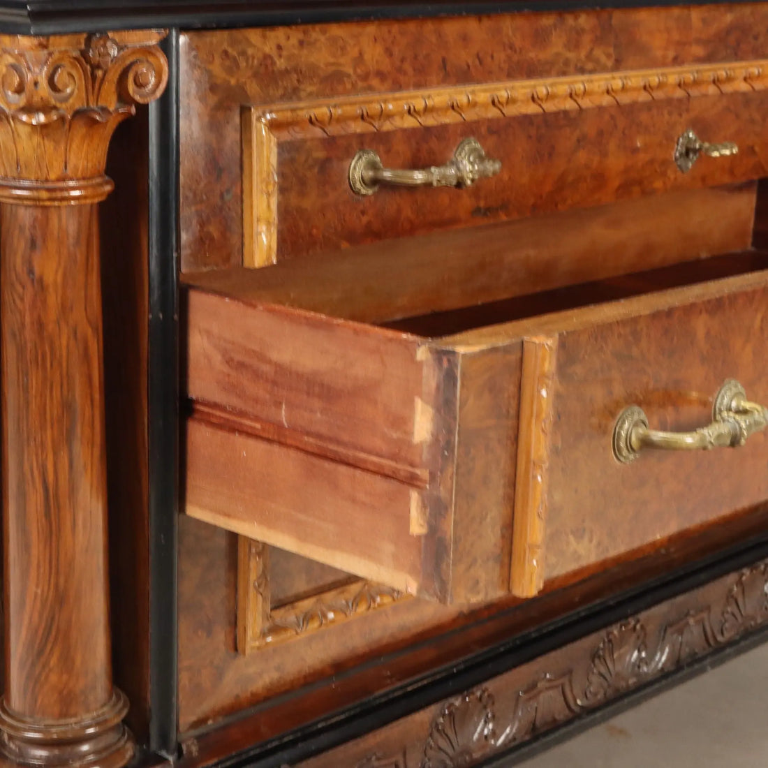 Antique Chest of Drawers Walnut Burl Marble Top Italy XX Century