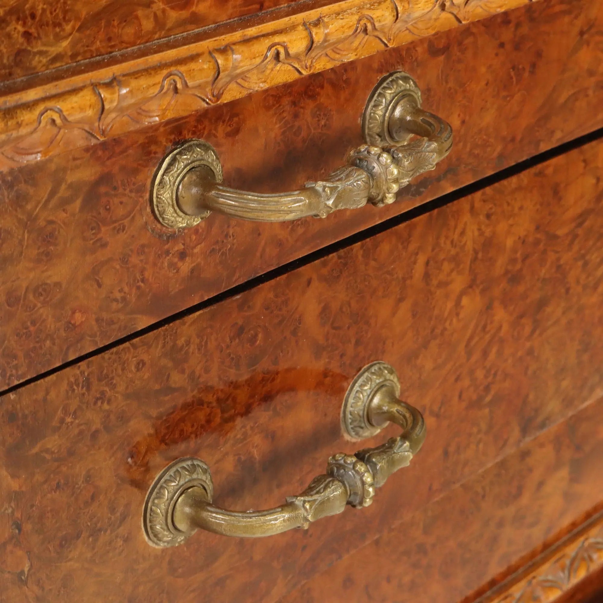Antique Chest of Drawers Walnut Burl Marble Top Italy XX Century