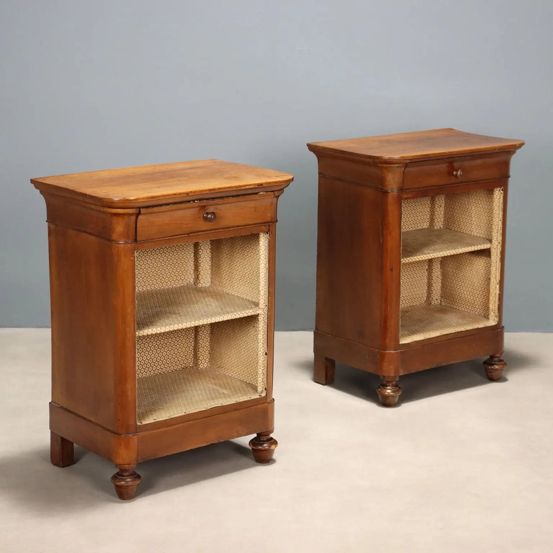 Antique Bedside Tables Walnut Velvet Italy Early XIX Century - Italy, Early XIX Century | Antiques | Bedside Tables