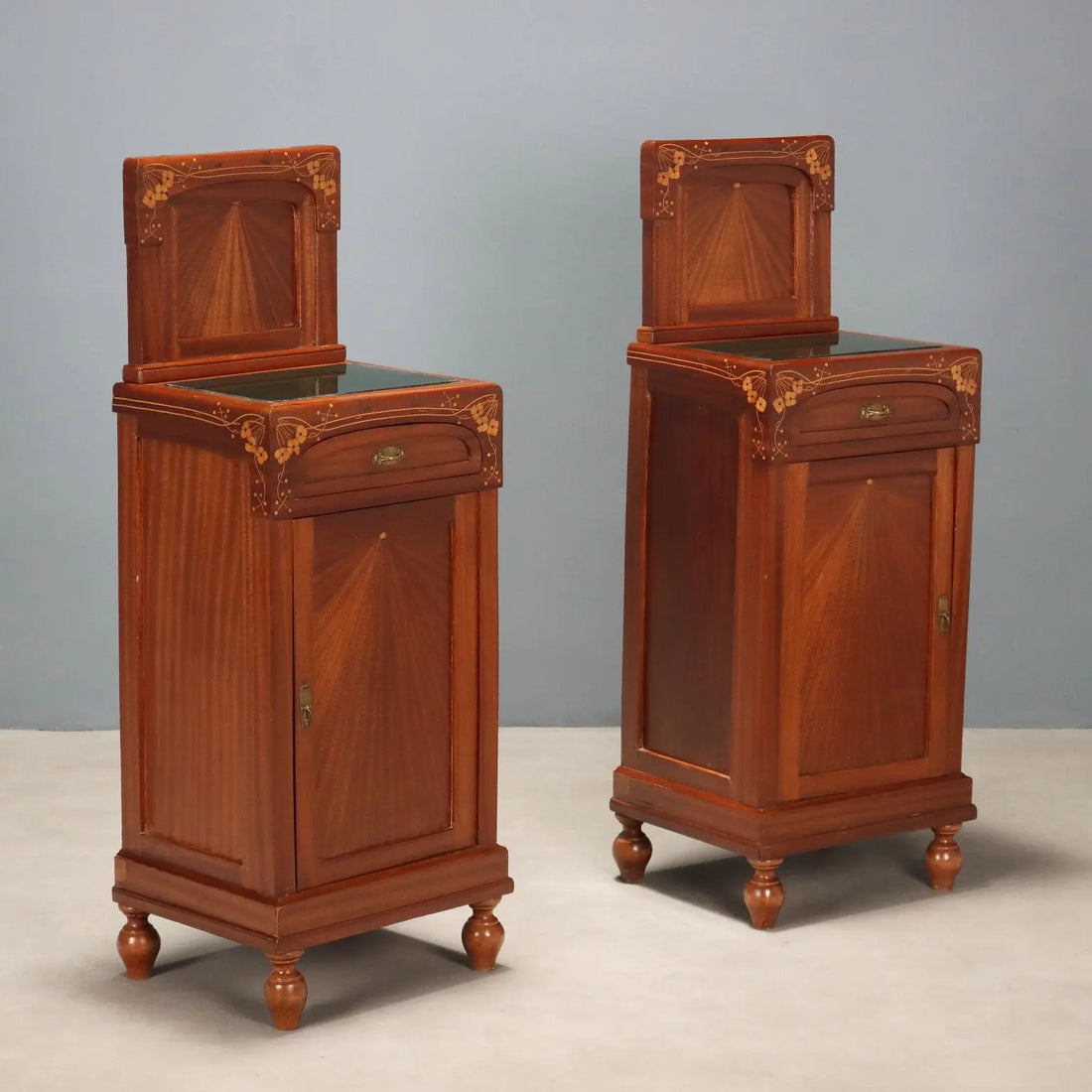 Antique Nightstands Mahogany Glass Italy XX Century - Italy, Early XX Century | Antiques | Bedside Tables