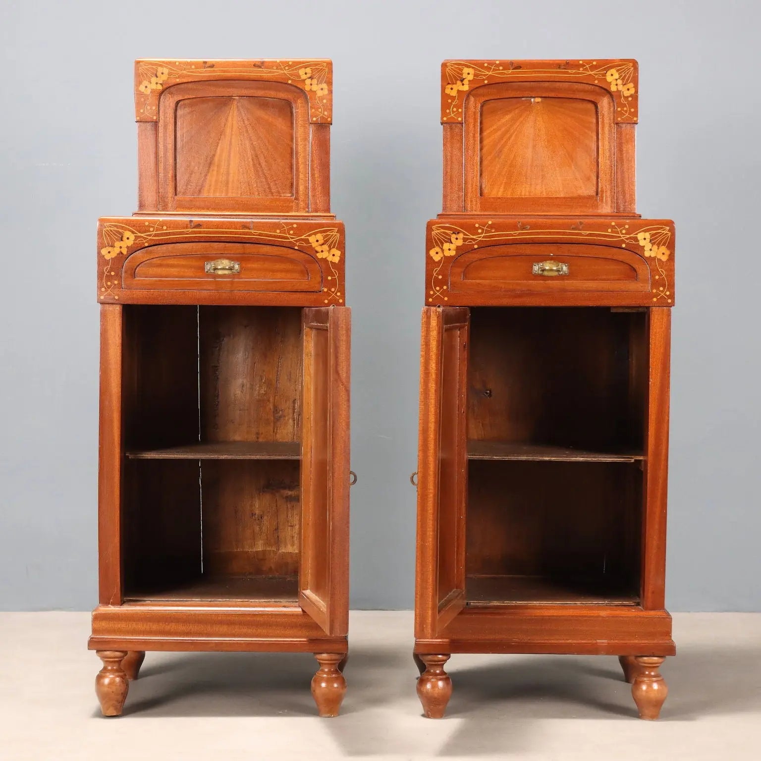 Antique Nightstands Mahogany Glass Italy XX Century - Italy, Early XX Century | Antiques | Bedside Tables