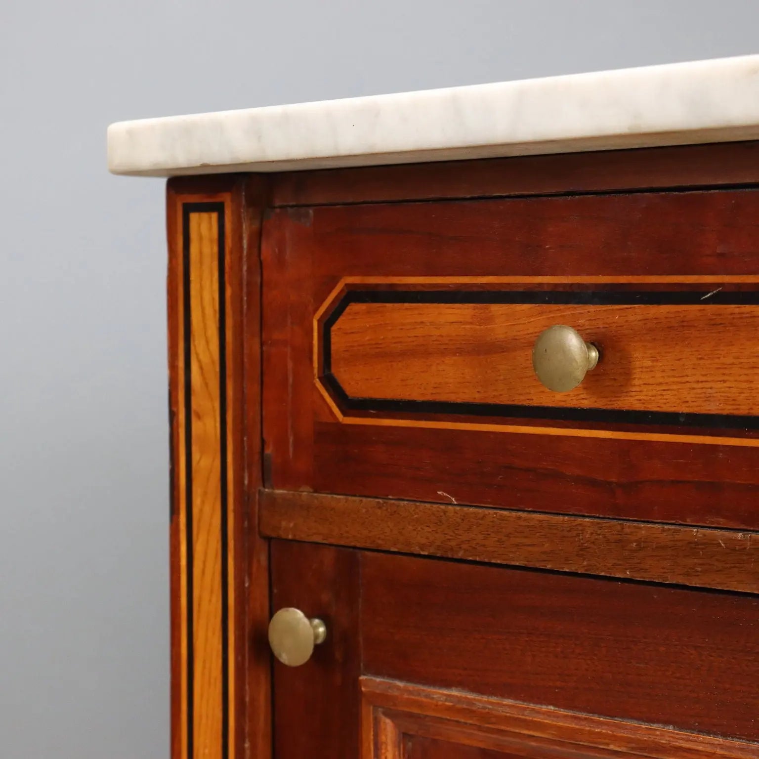 Antique Bedside Tables Mahogany Veneer White Marble XX Century - Italy, Early XX Century | Antiques | Bedside Tables