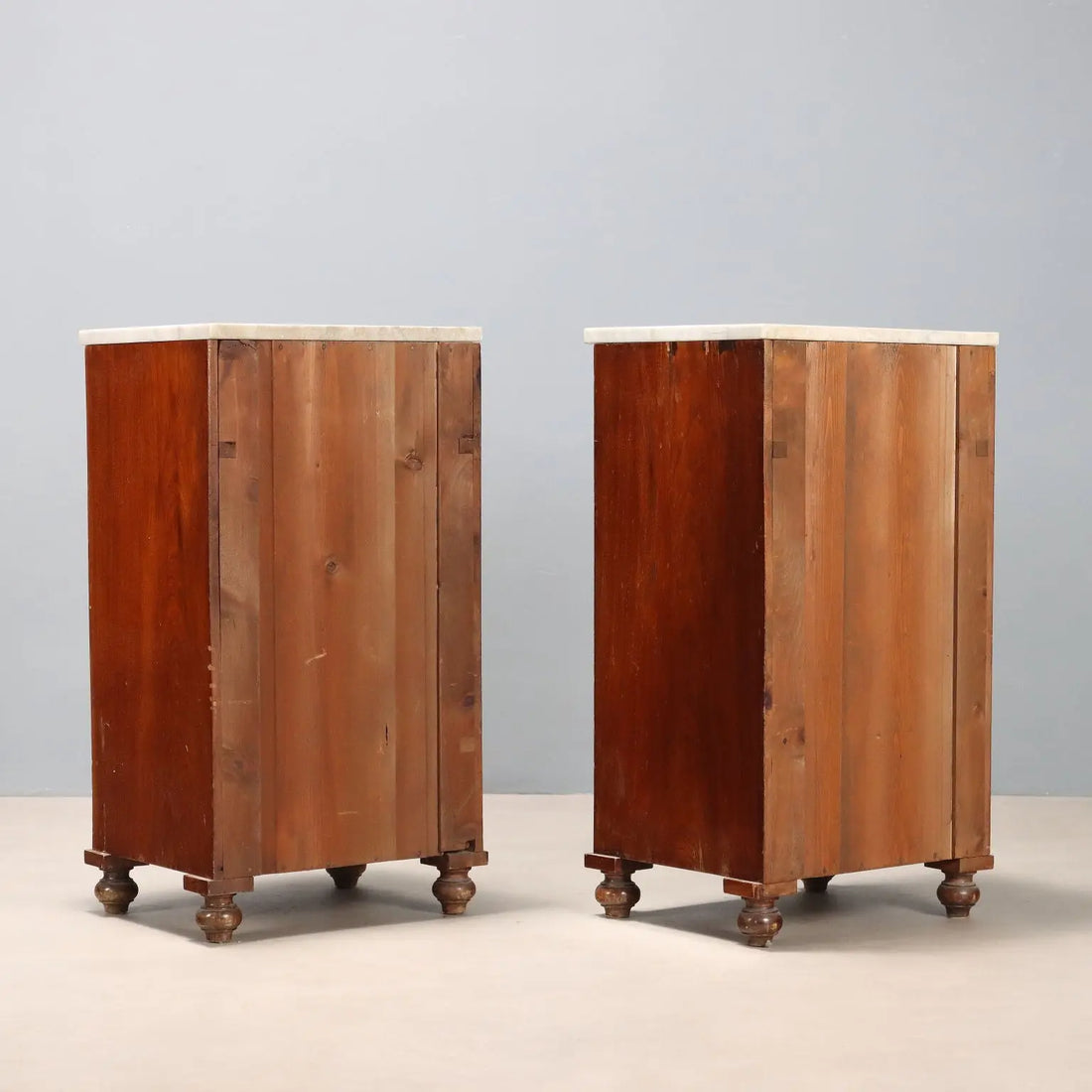 Antique Bedside Tables Mahogany Veneer White Marble XX Century - Italy, Early XX Century | Antiques | Bedside Tables