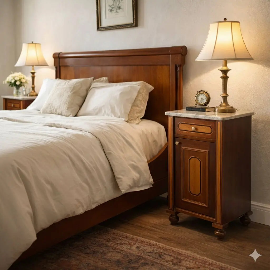 Antique Bedside Tables Mahogany Veneer White Marble XX Century - Italy, Early XX Century | Antiques | Bedside Tables