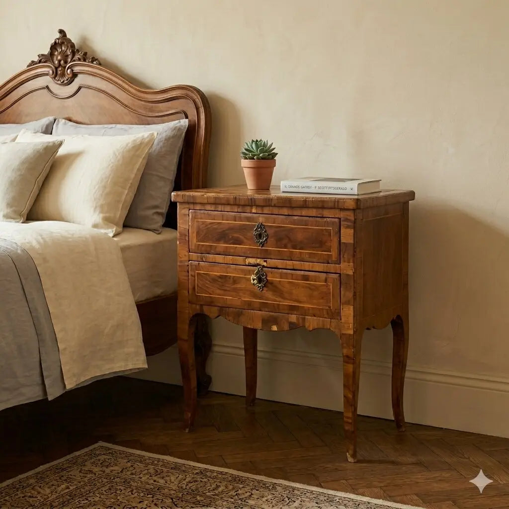 Antique Bedside Table Baroque Walnut Maple Italy XVIII Century - Central Italy, Mid XVIII Century | Antiques | Bedside Tables