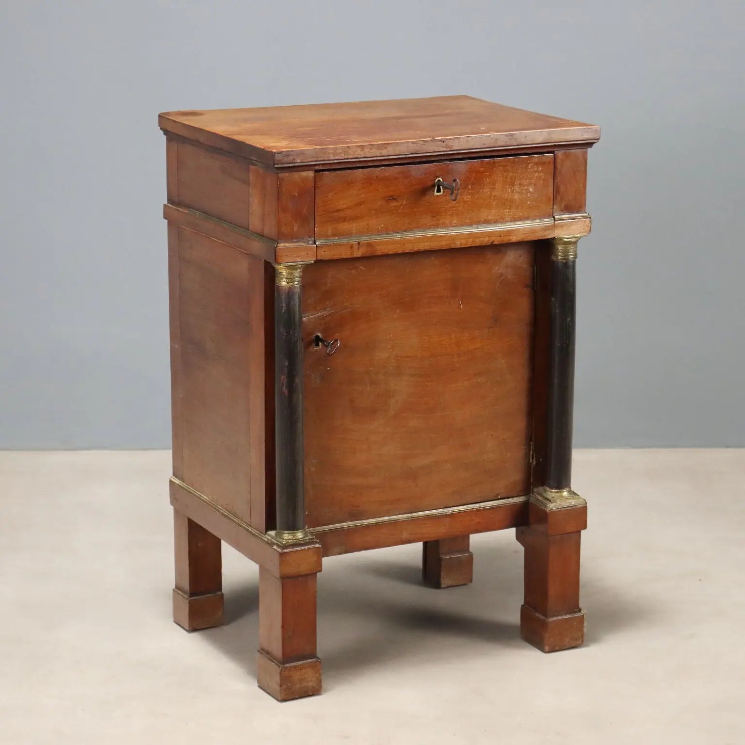 Antique Bedside Table Empire Walnut Drawer Italy XIX Century