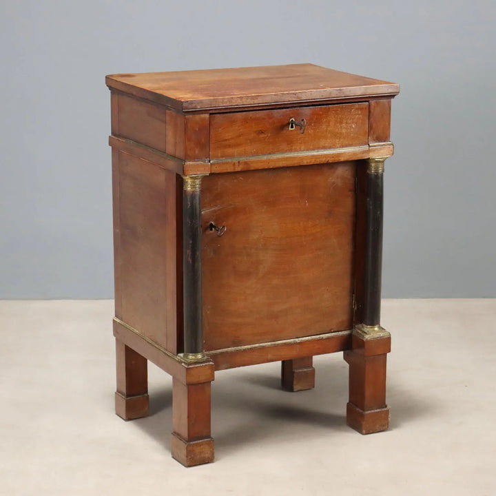 Antique Bedside Table Empire Walnut Drawer Italy XIX Century
