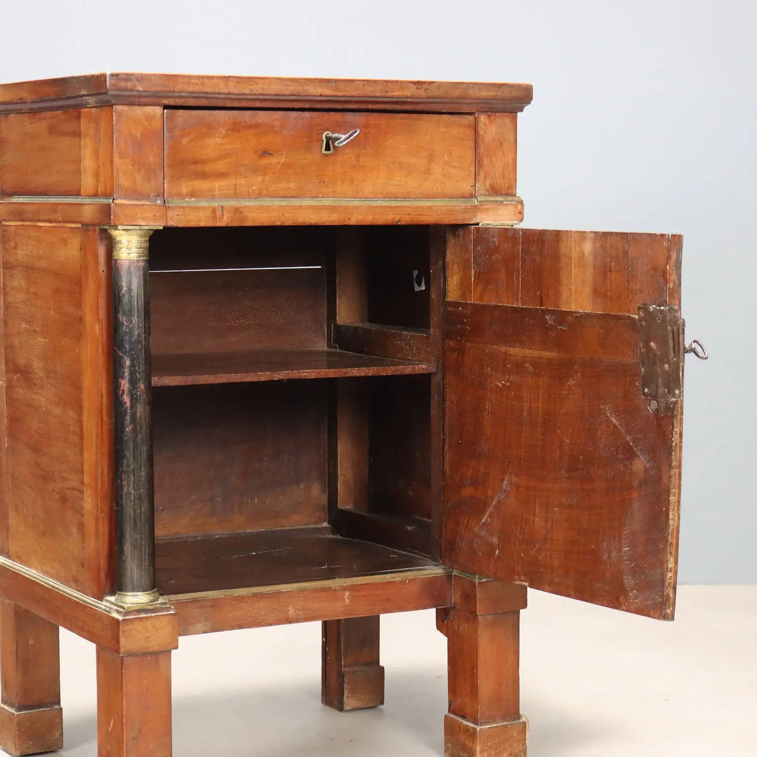 Antique Bedside Table Empire Walnut Drawer Italy XIX Century