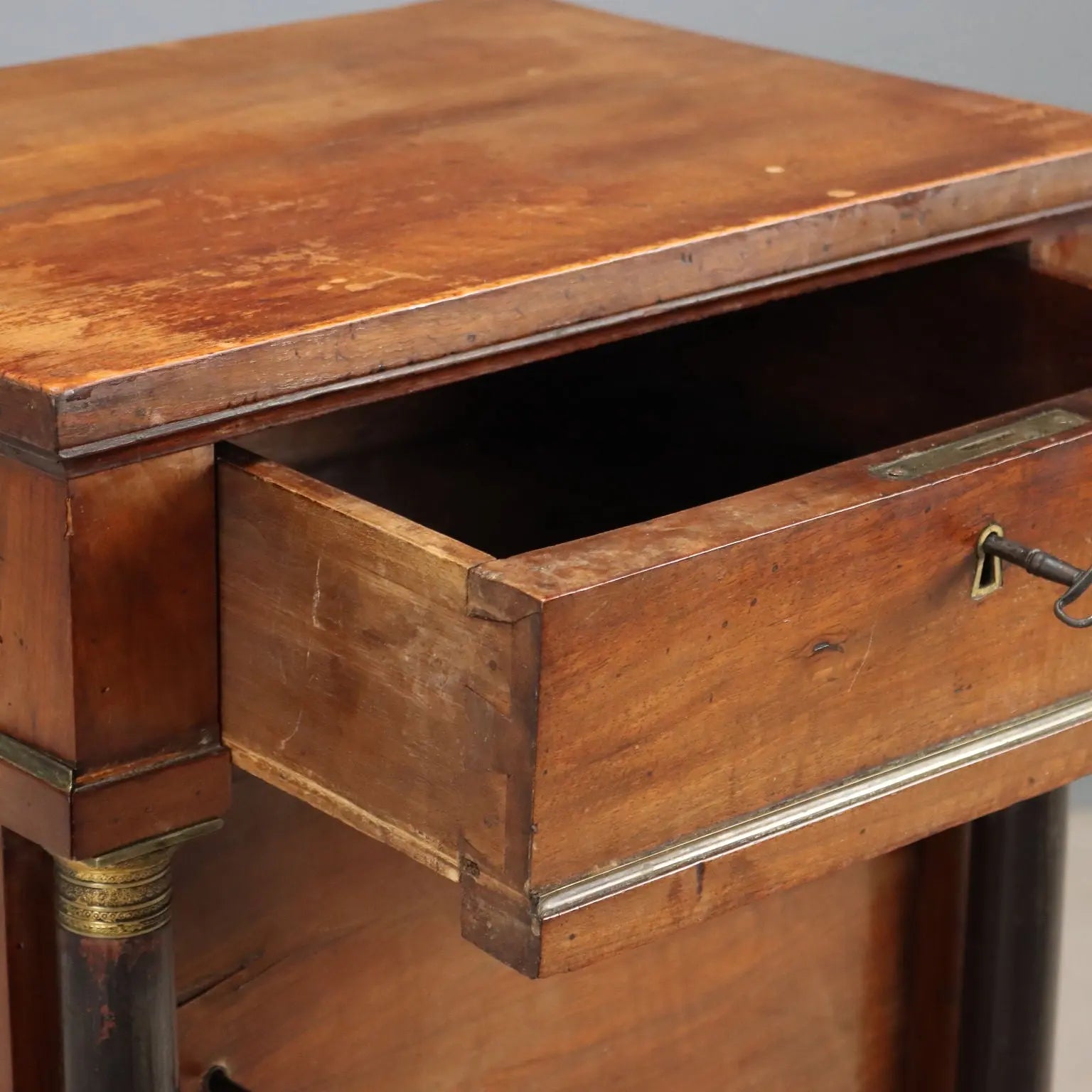 Antique Bedside Table Empire Walnut Drawer Italy XIX Century