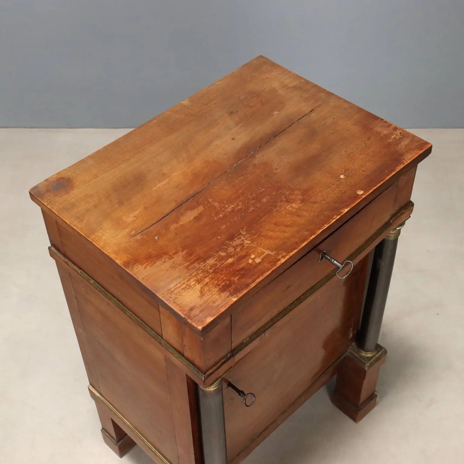 Antique Bedside Table Empire Walnut Drawer Italy XIX Century