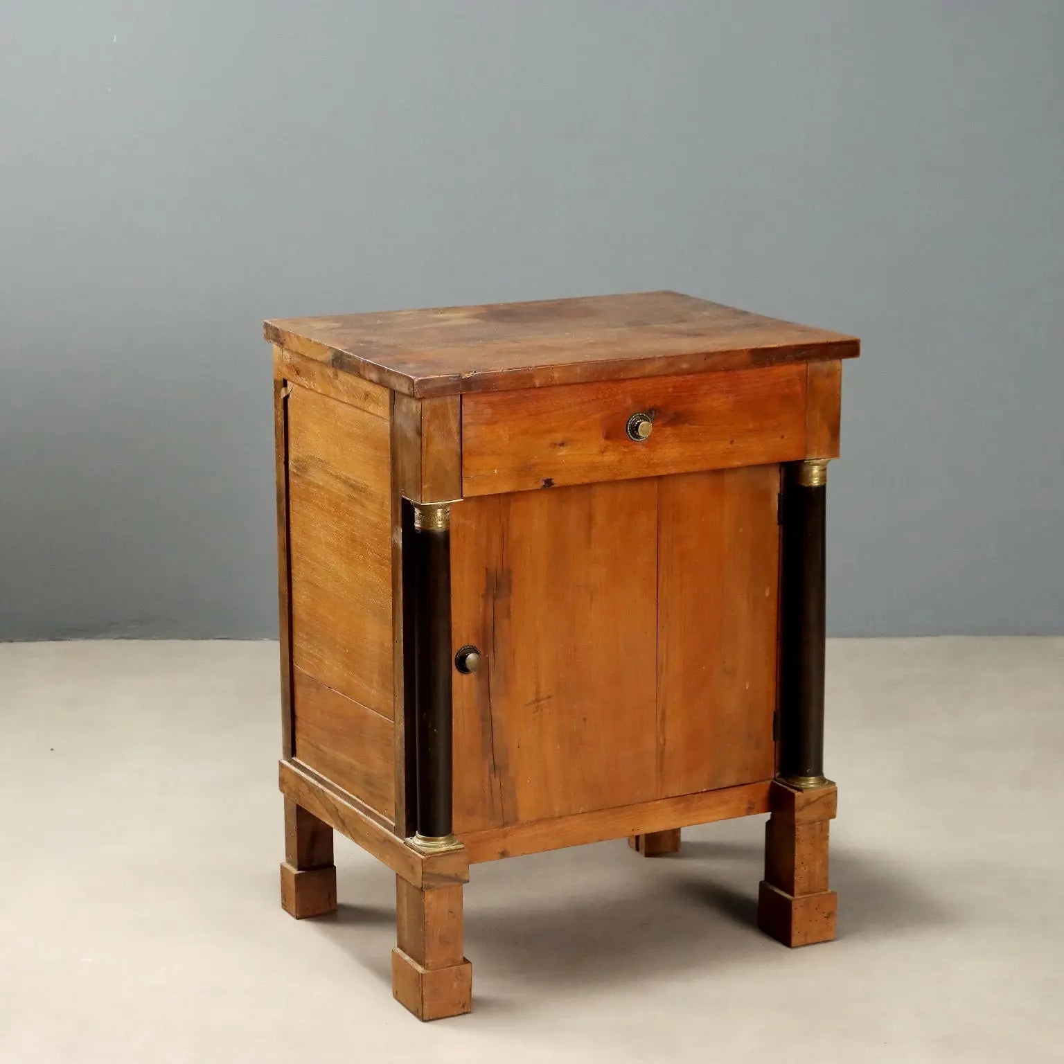 Antique Empire Bedside Table Walnut Bronze Italy XIX Century