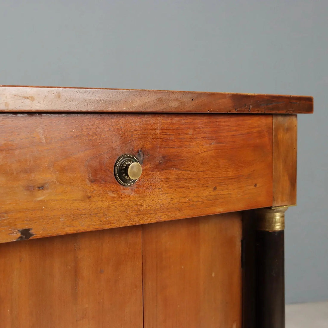 Antique Empire Bedside Table Walnut Bronze Italy XIX Century