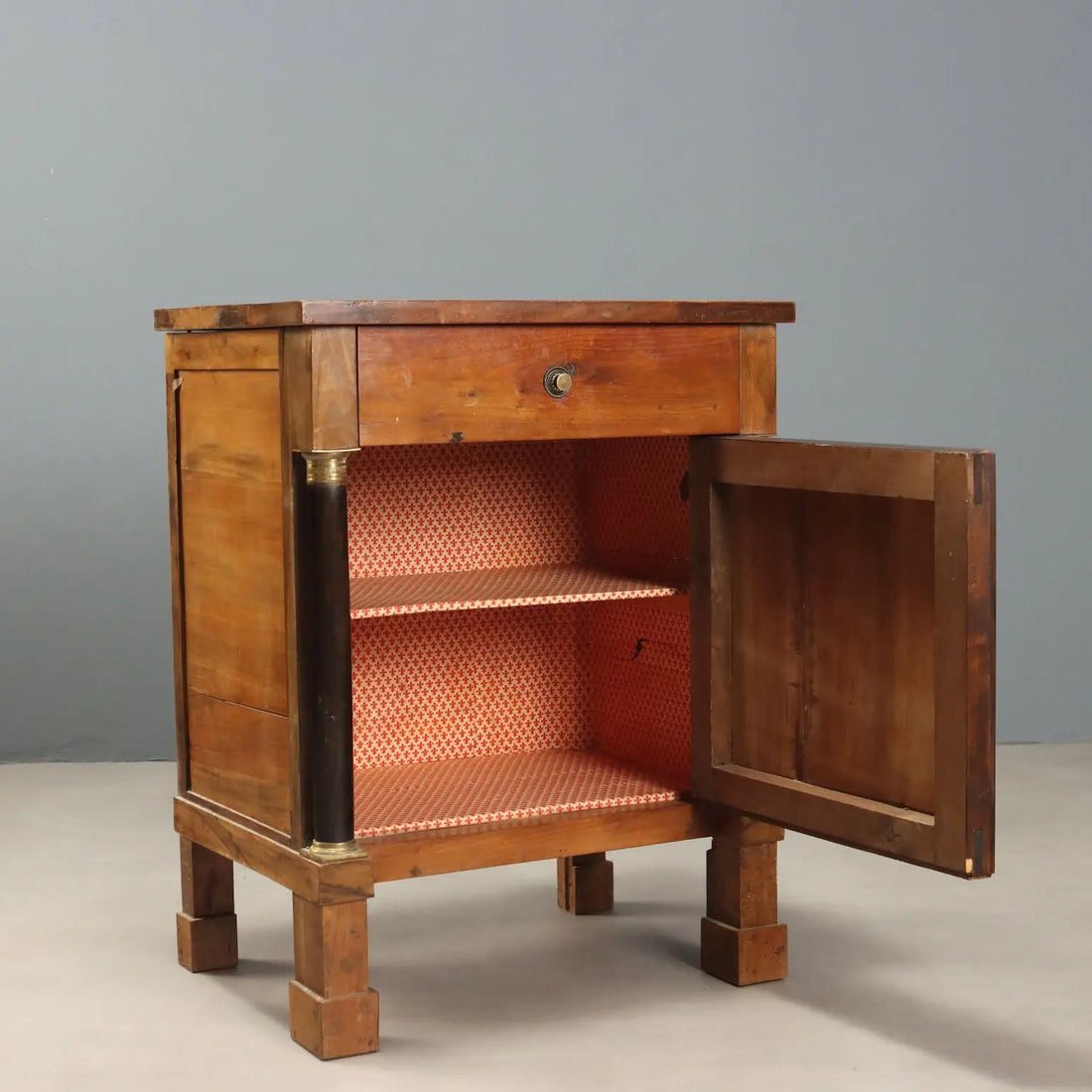 Antique Empire Bedside Table Walnut Bronze Italy XIX Century