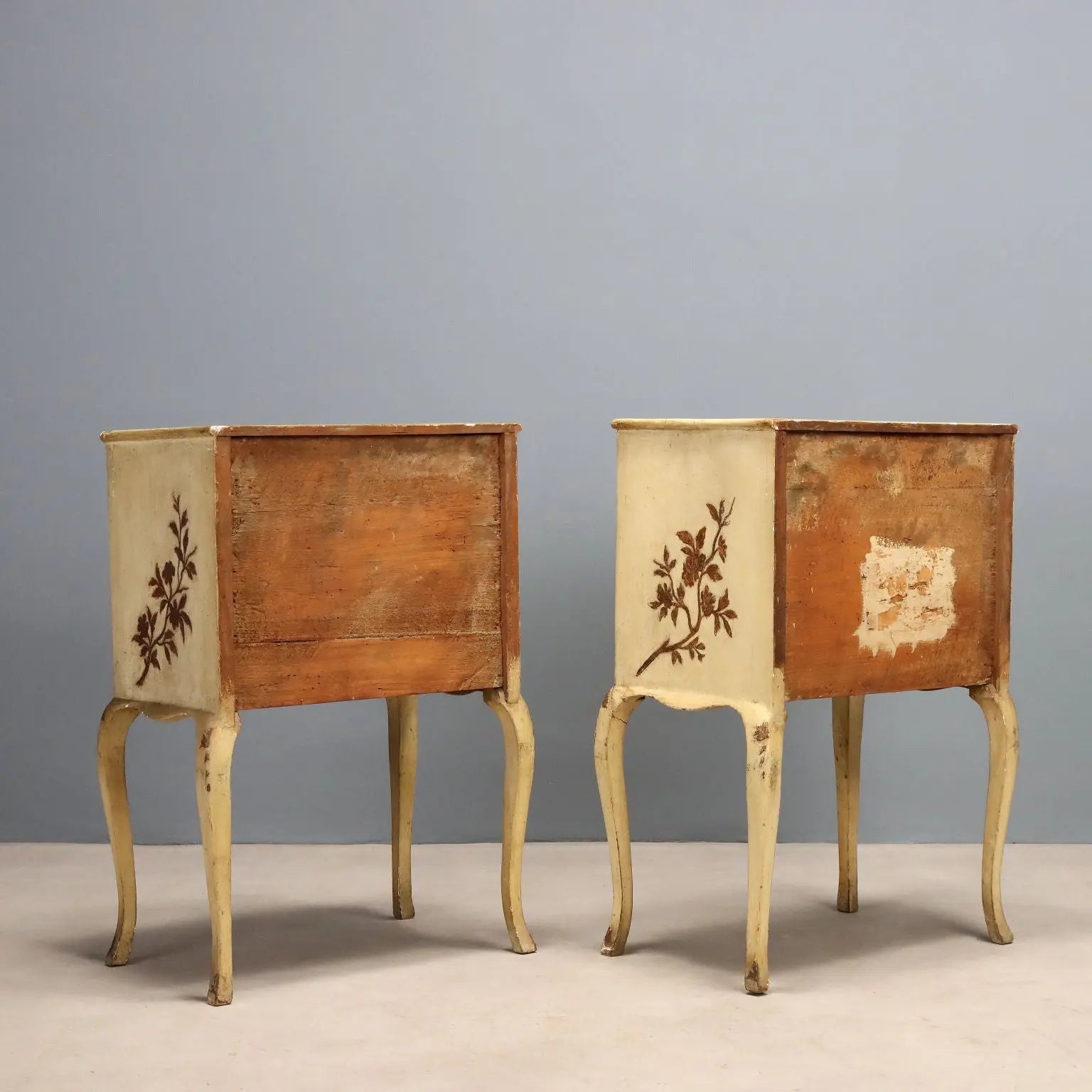 Antique Bedside Tables Baroque Style Carved Wood XIX Century