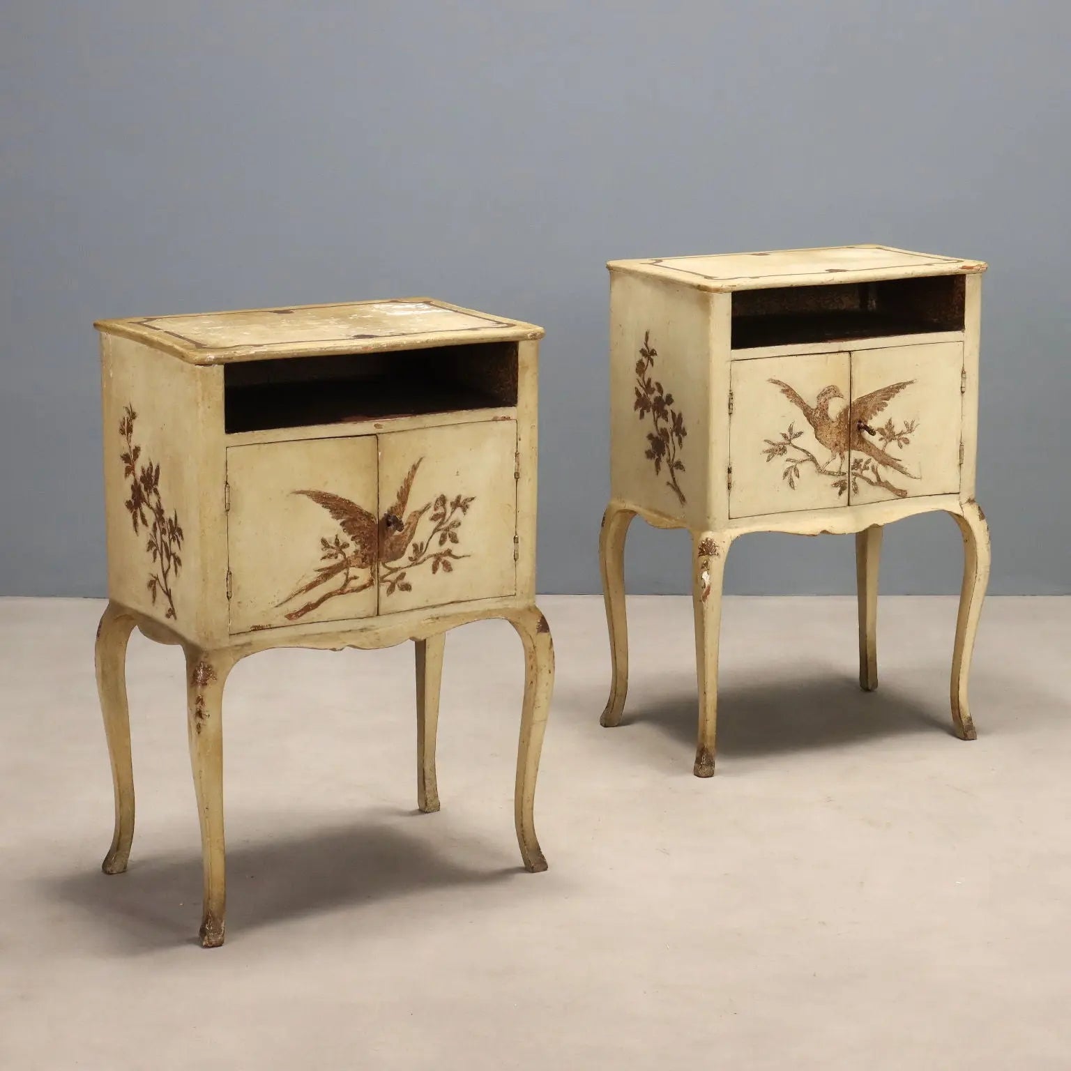 Antique Bedside Tables Baroque Style Carved Wood XIX Century