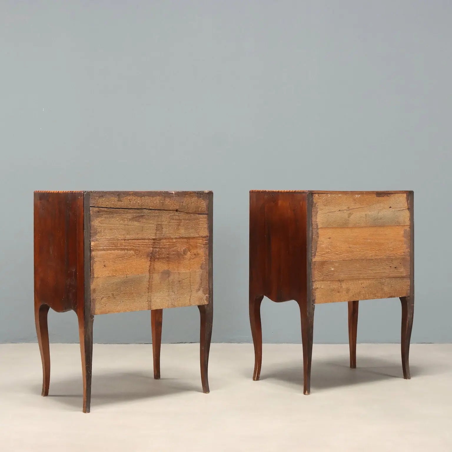Pair Barocchetto Style Walnut and Maple Nightstands