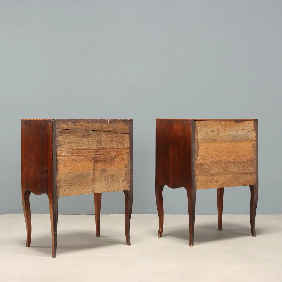 Pair Barocchetto Style Walnut and Maple Nightstands