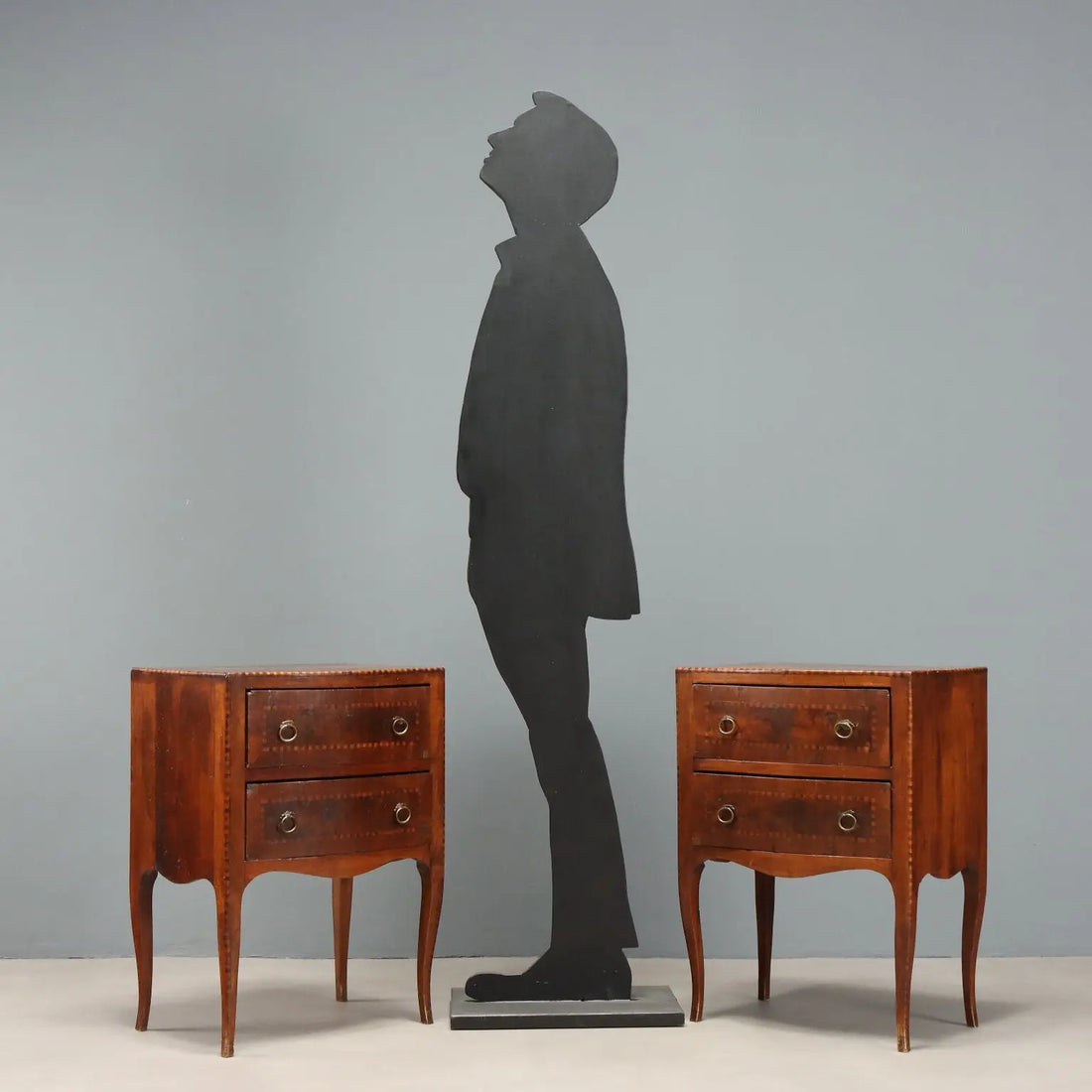 Pair Barocchetto Style Walnut and Maple Nightstands