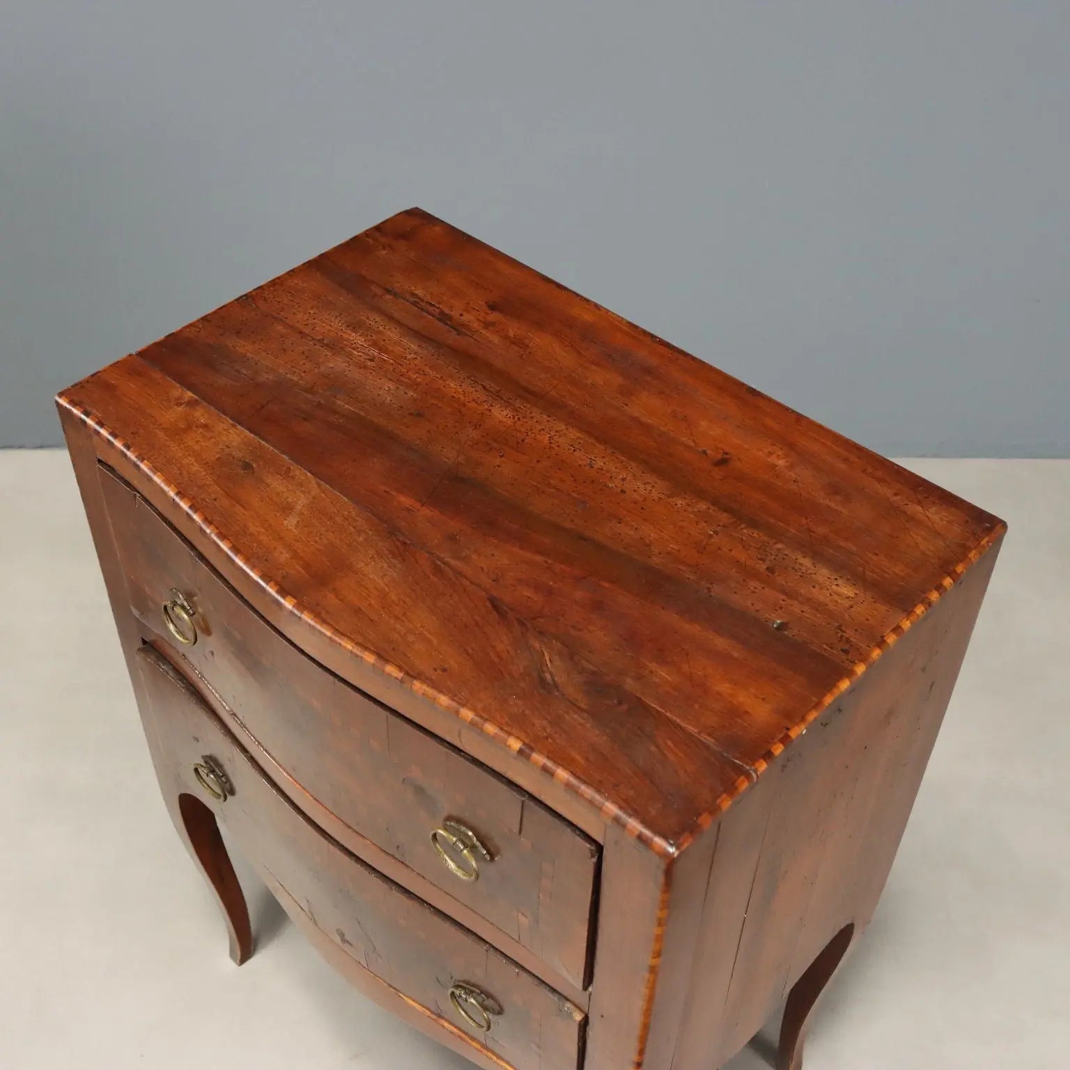 Pair Barocchetto Style Walnut and Maple Nightstands