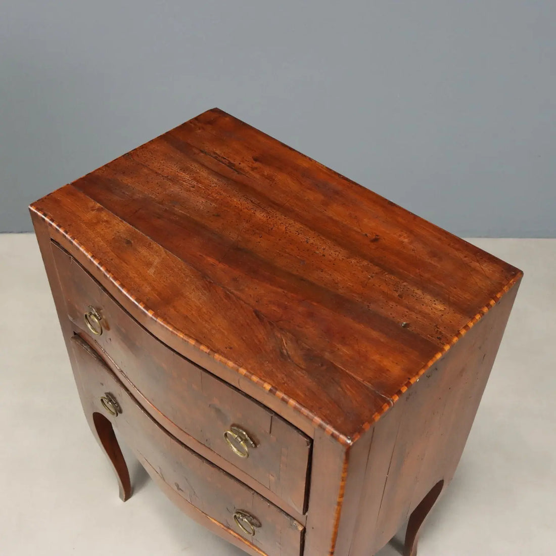 Pair Barocchetto Style Walnut and Maple Nightstands