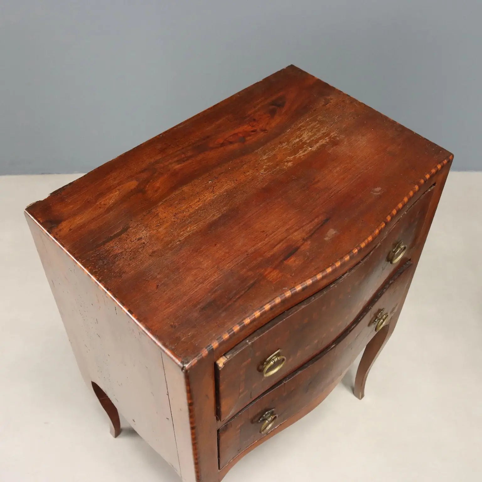 Pair Barocchetto Style Walnut and Maple Nightstands