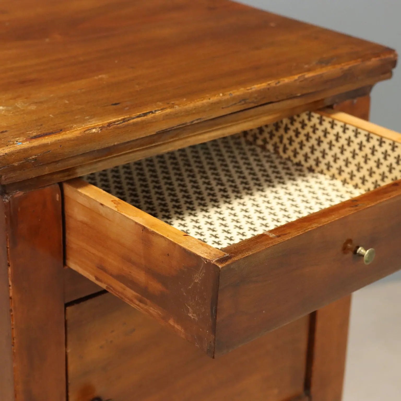 Antique Nightstand Directoire Walnut with Drawer XIX Century