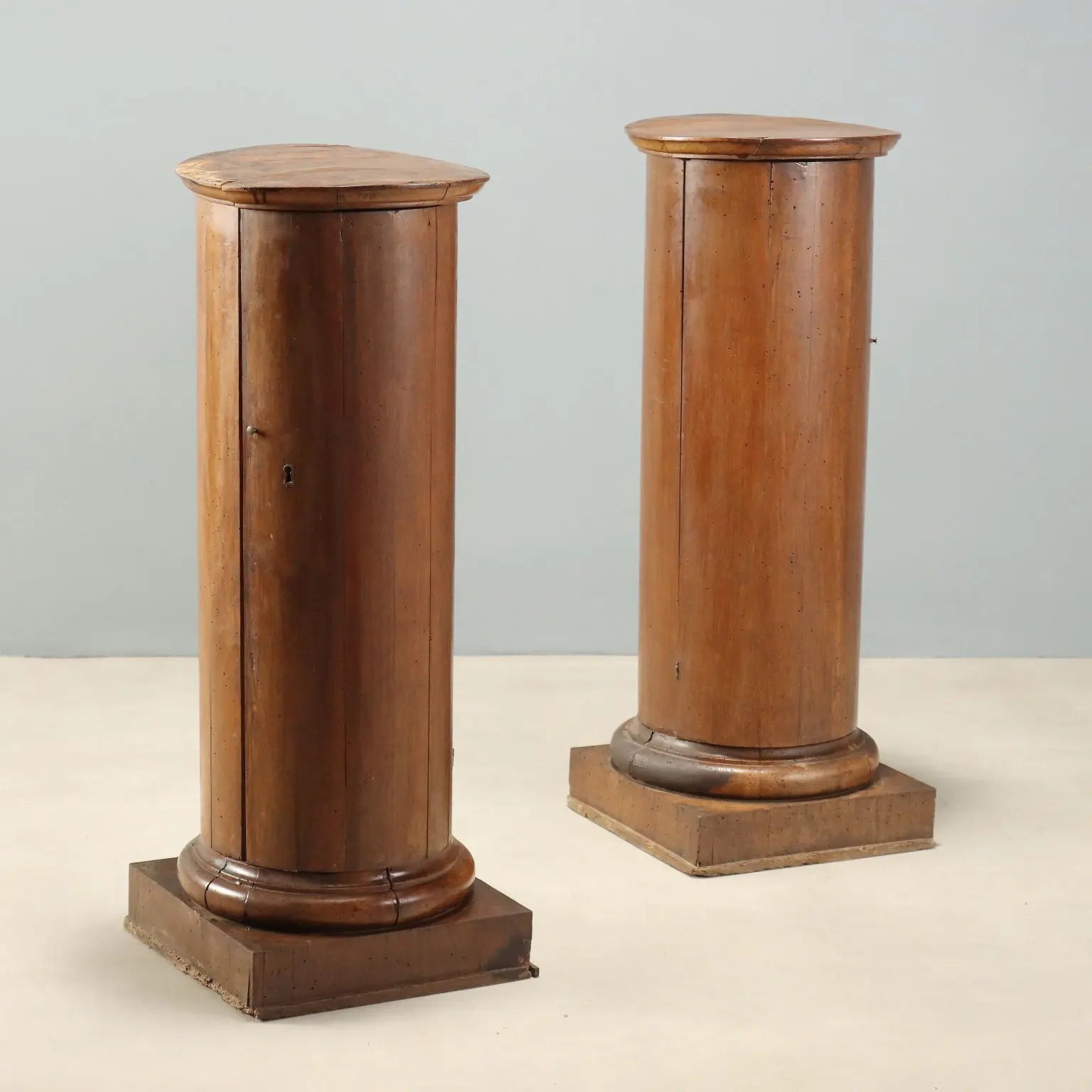 Antique Bedside Tables Column Shaped Walnut Italy XIX Century