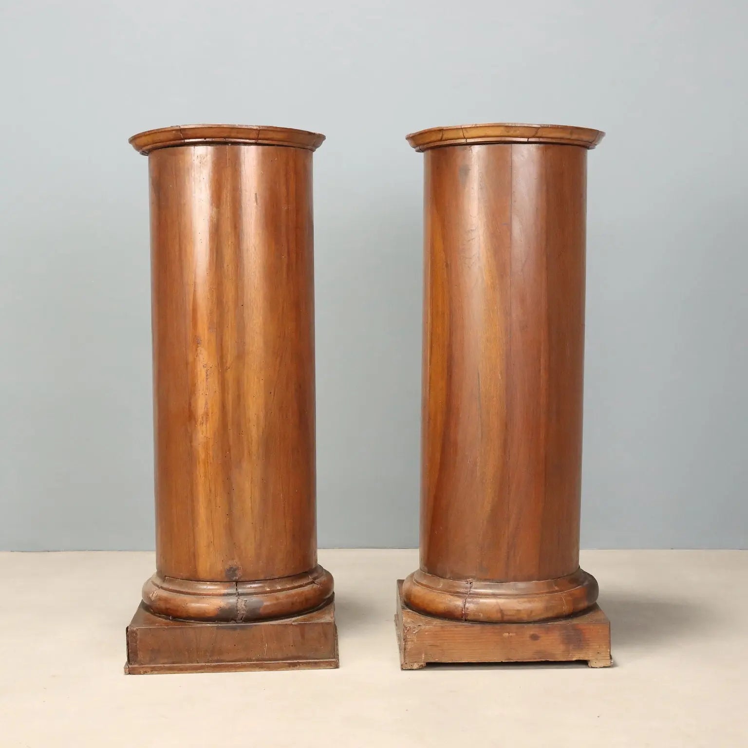 Antique Bedside Tables Column Shaped Walnut Italy XIX Century