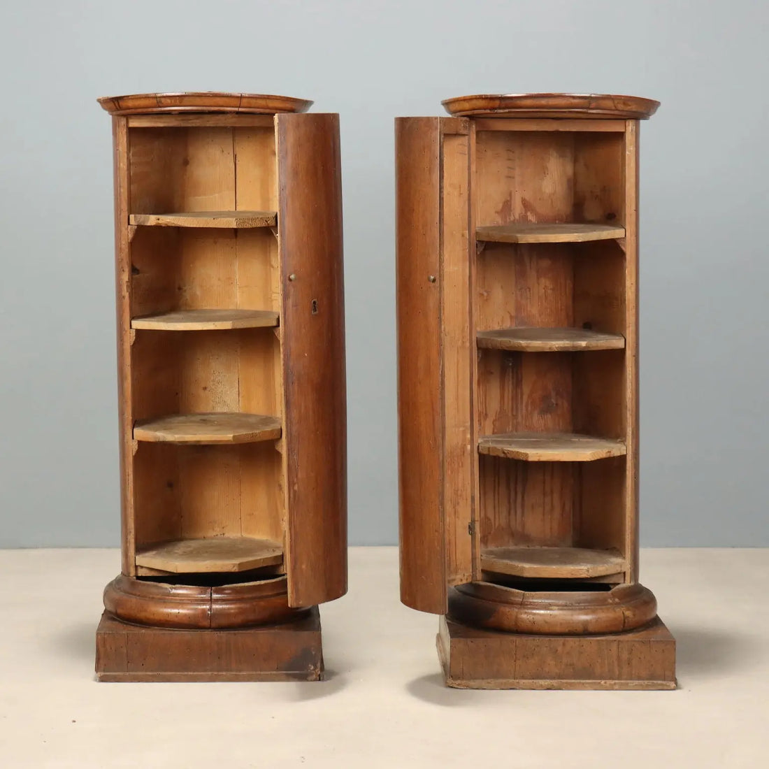 Antique Bedside Tables Column Shaped Walnut Italy XIX Century