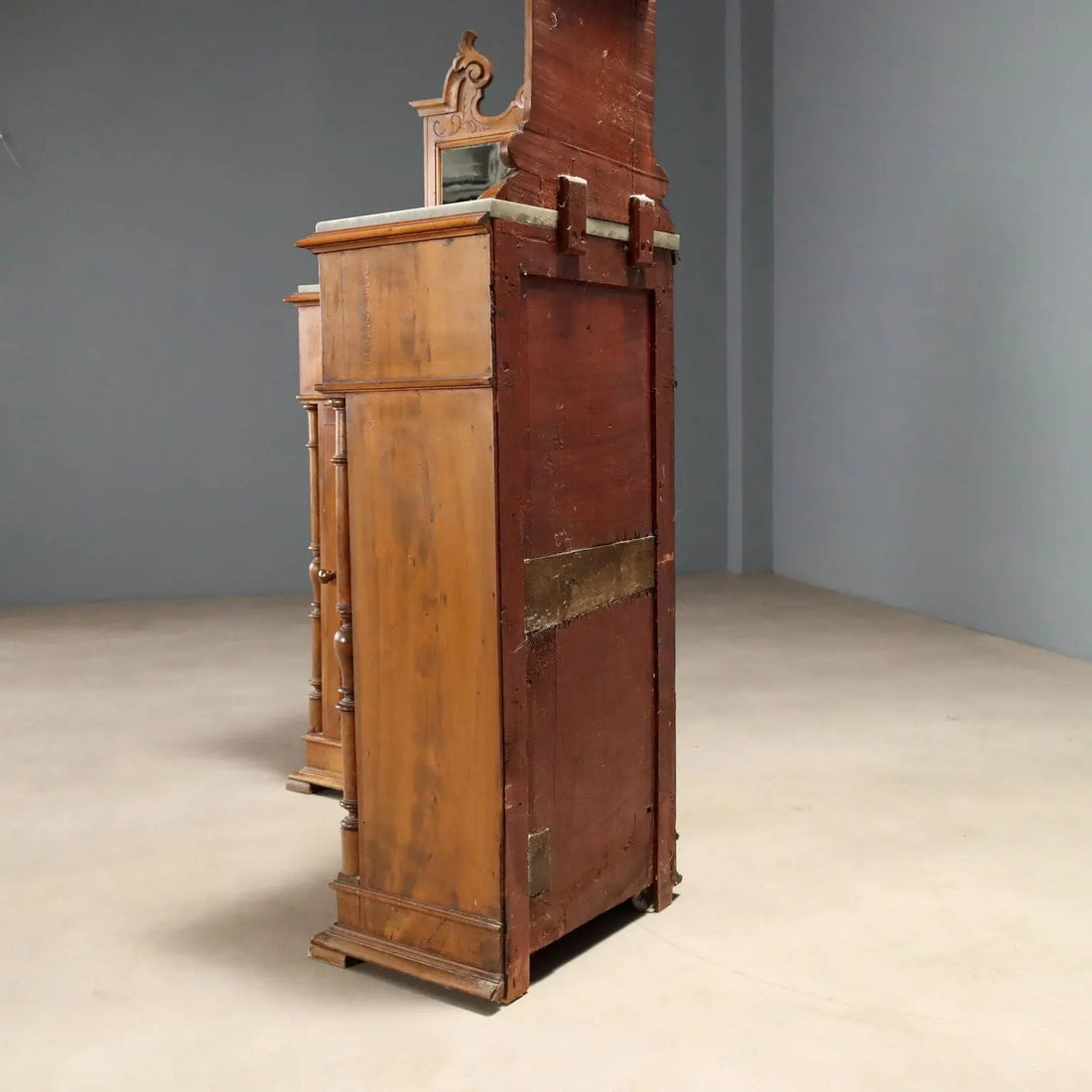 Antique Nightstands Walnut Grey Marble Italy XIX Century