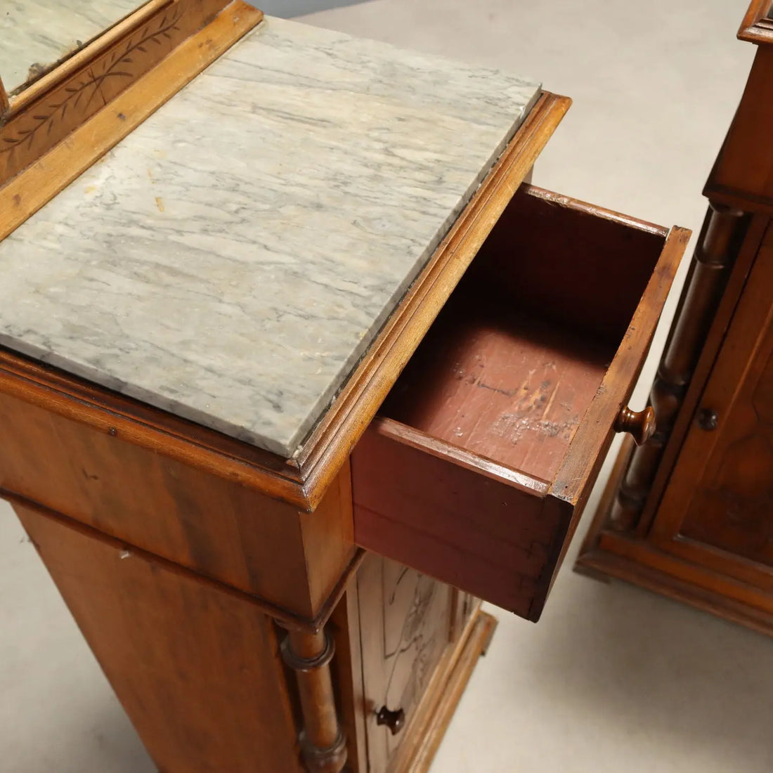 Antique Nightstands Walnut Grey Marble Italy XIX Century