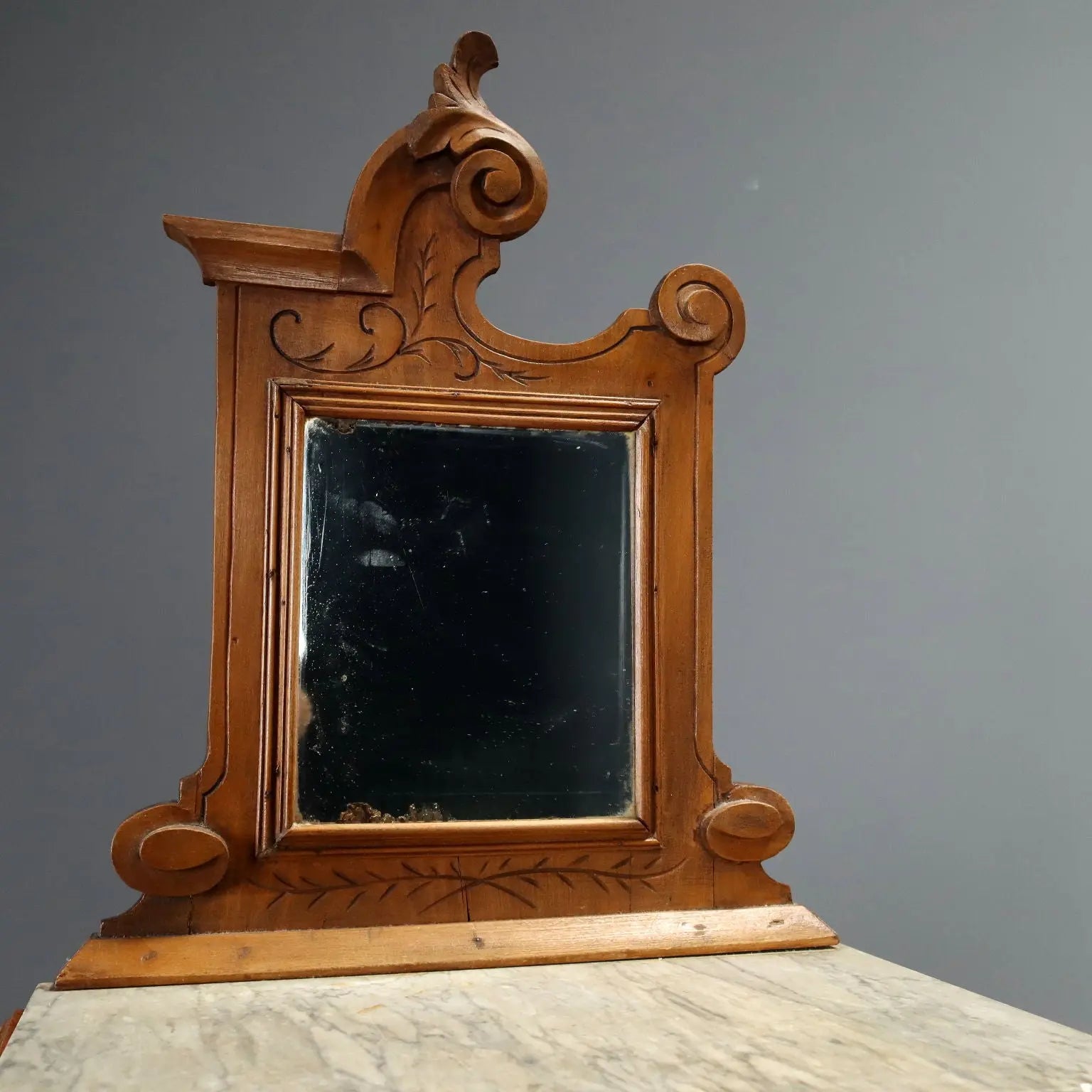 Antique Nightstands Walnut Grey Marble Italy XIX Century