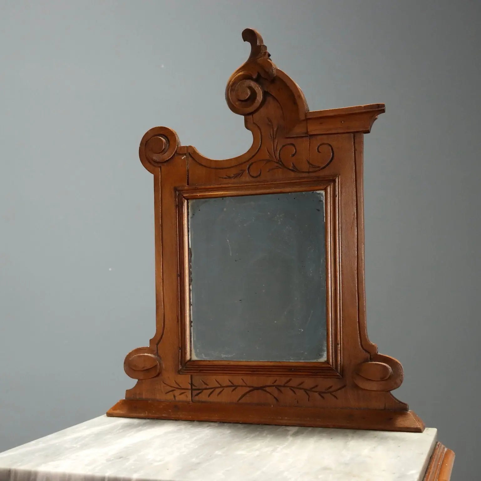 Antique Nightstands Walnut Grey Marble Italy XIX Century