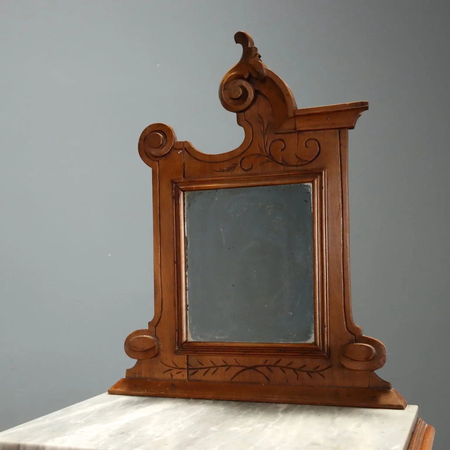 Antique Nightstands Walnut Grey Marble Italy XIX Century