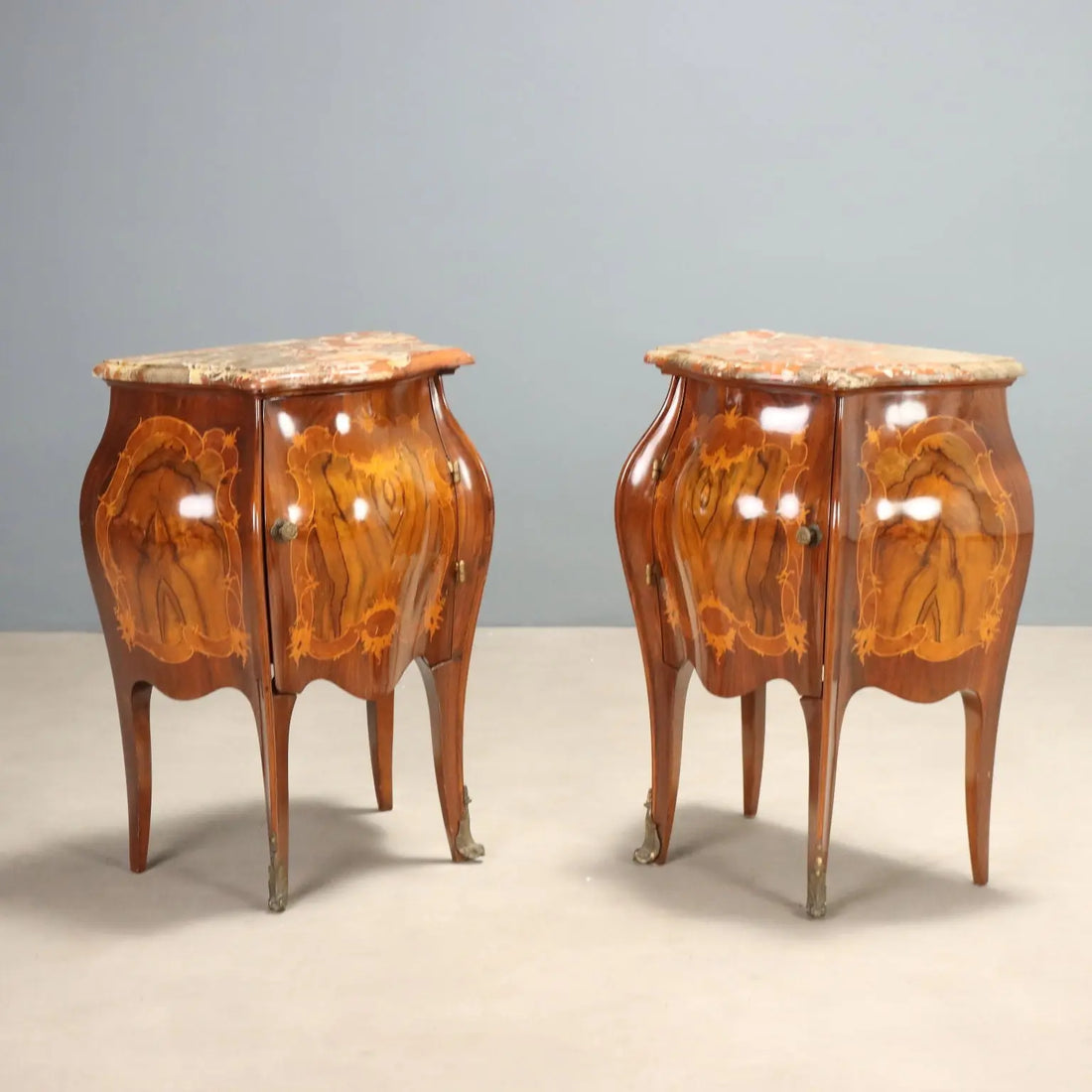 Antique Nightstands Baroque Walnut Marble Italy XX Century