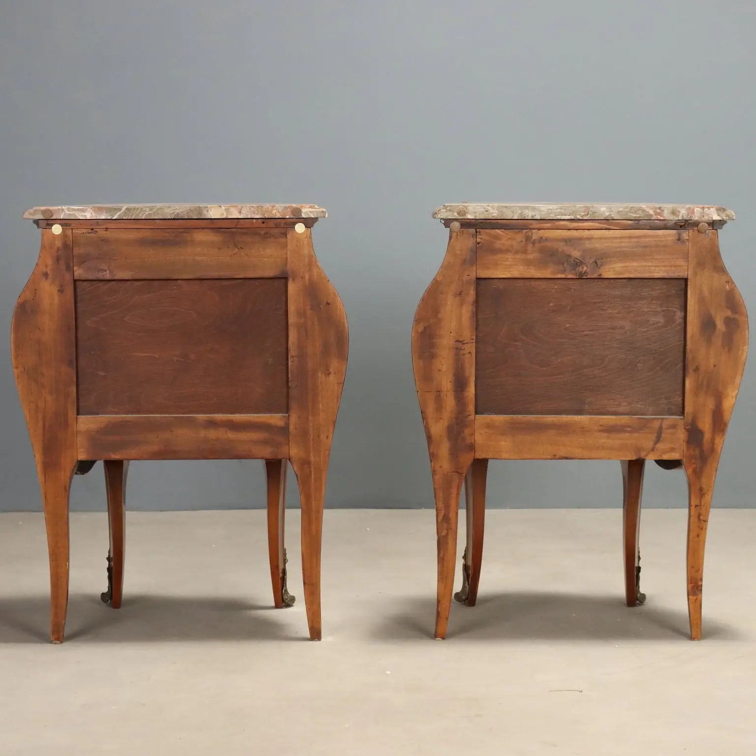 Antique Nightstands Baroque Walnut Marble Italy XX Century