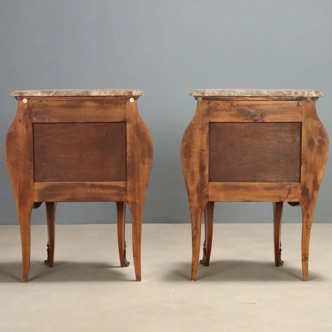 Antique Nightstands Baroque Walnut Marble Italy XX Century