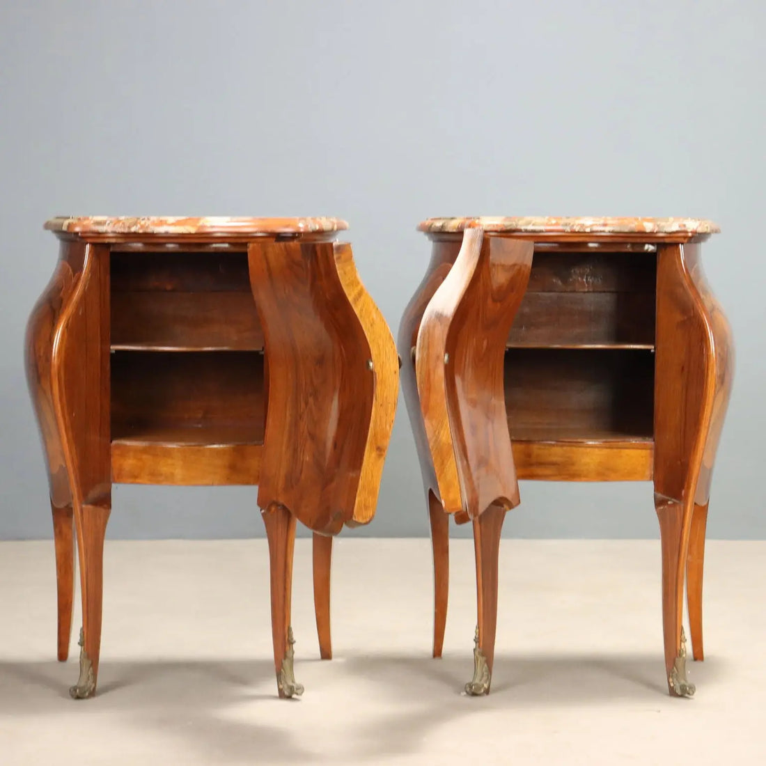 Antique Nightstands Baroque Walnut Marble Italy XX Century