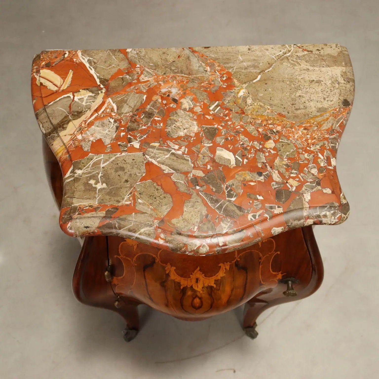 Antique Nightstands Baroque Walnut Marble Italy XX Century