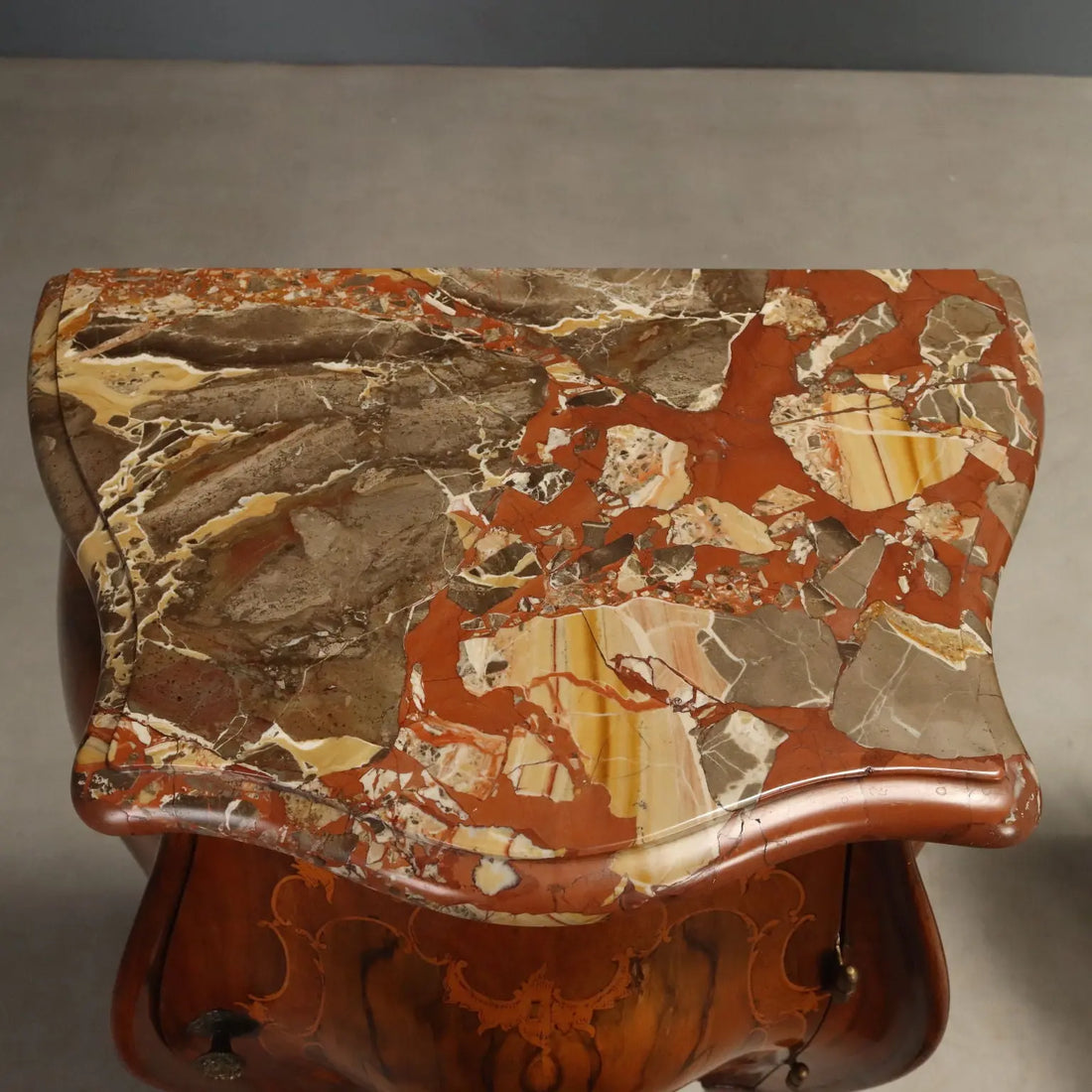 Antique Nightstands Baroque Walnut Marble Italy XX Century