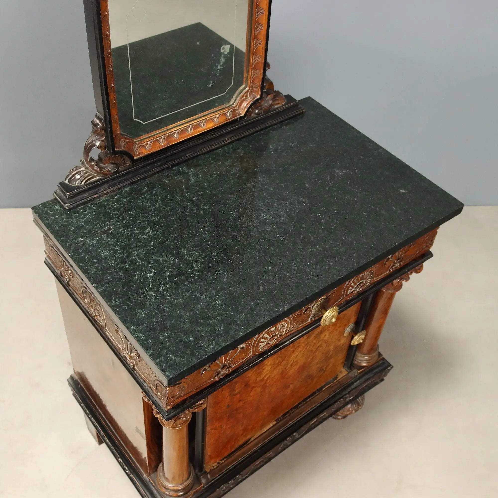 Antique Bedside Tables Walnut Marble Burl Italy XX Century