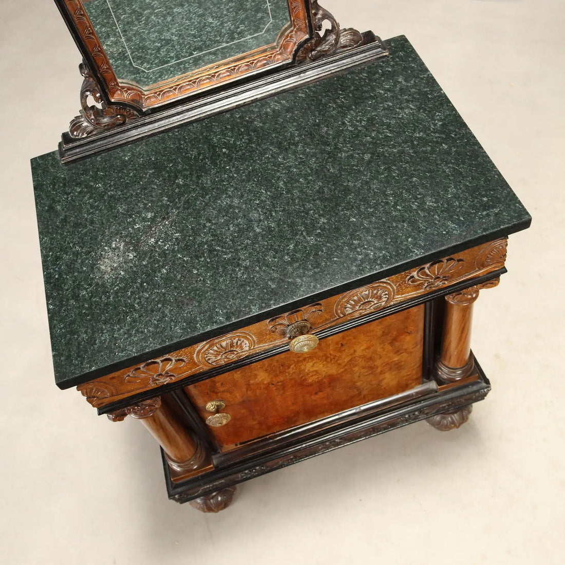 Antique Bedside Tables Walnut Marble Burl Italy XX Century