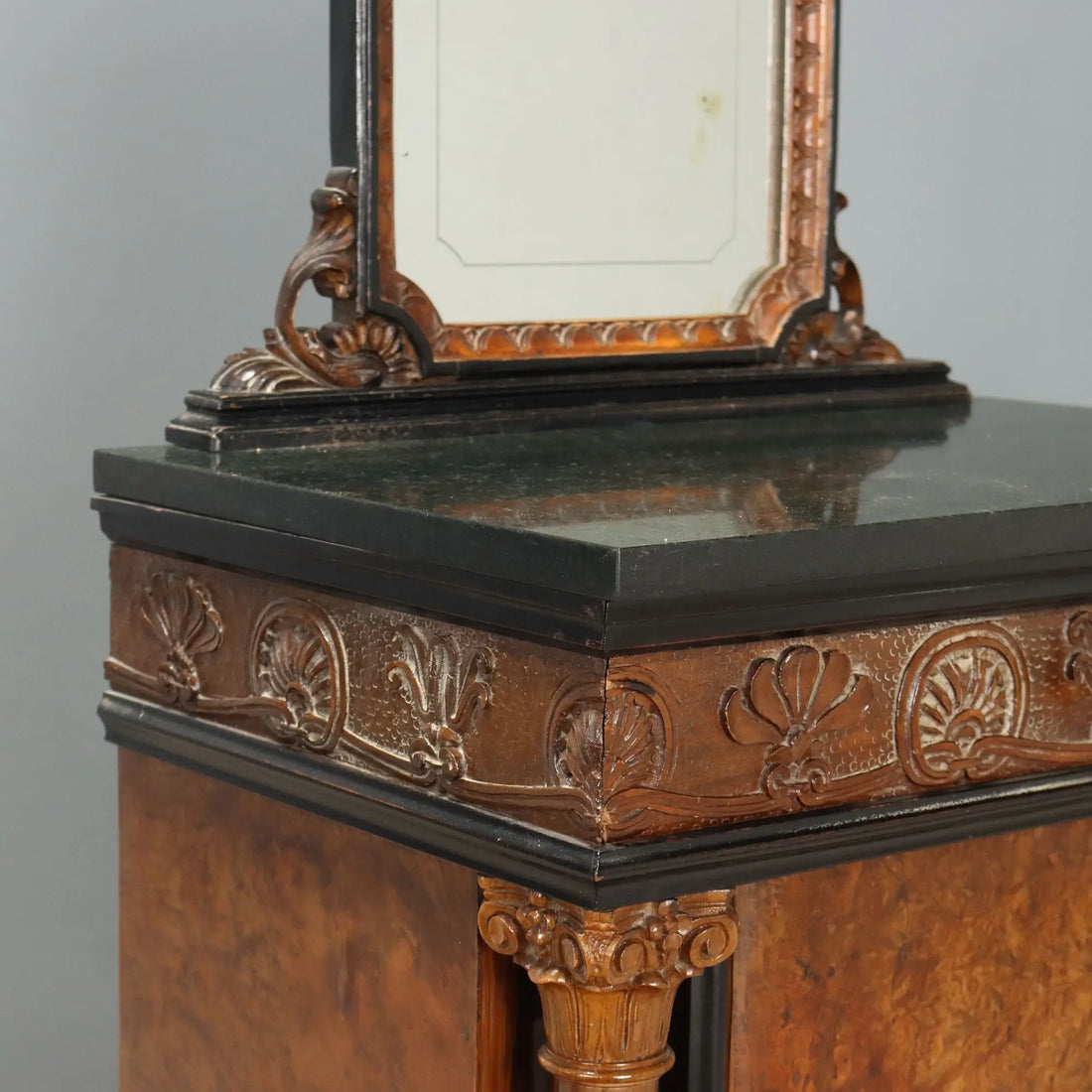 Antique Bedside Tables Walnut Marble Burl Italy XX Century