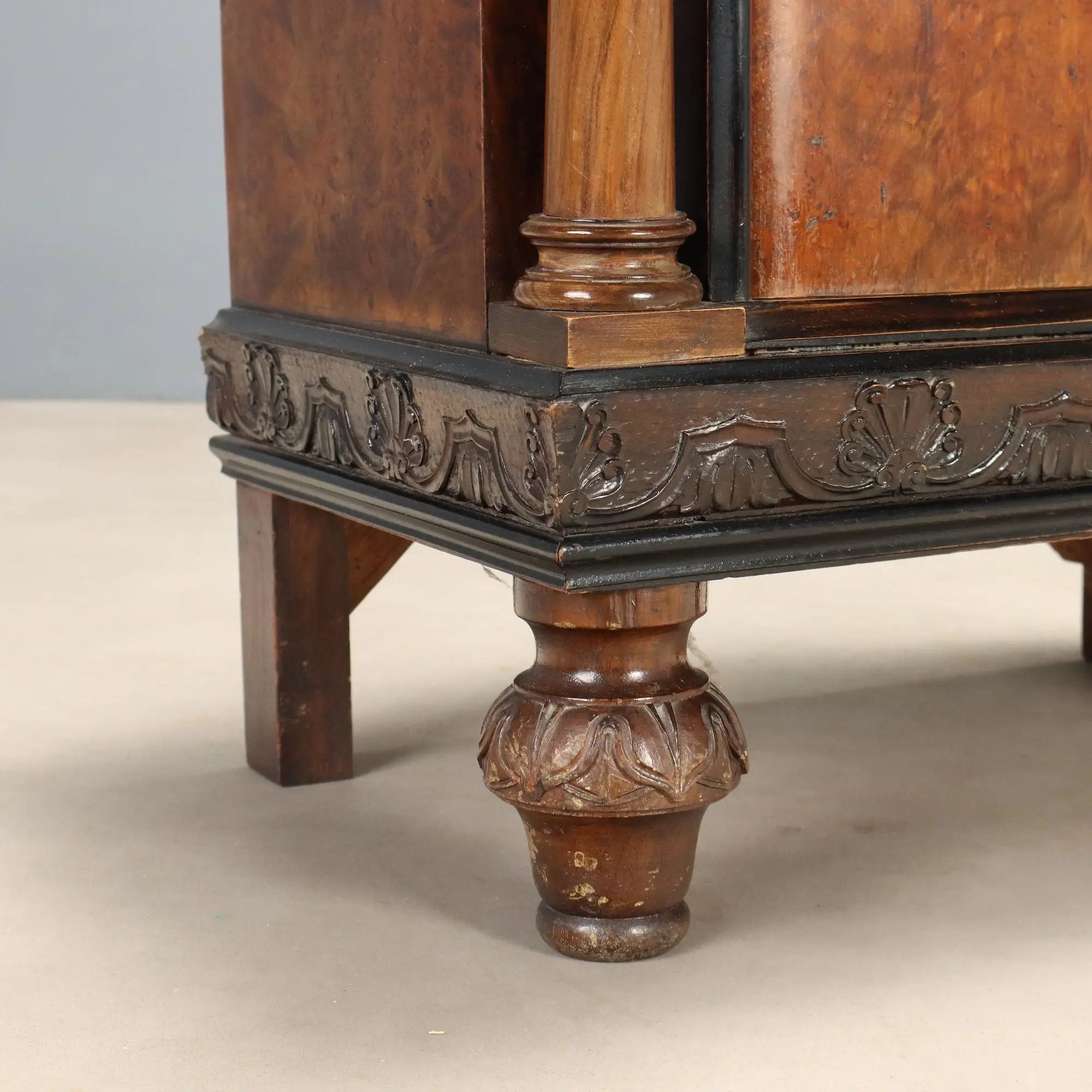 Antique Bedside Tables Walnut Marble Burl Italy XX Century